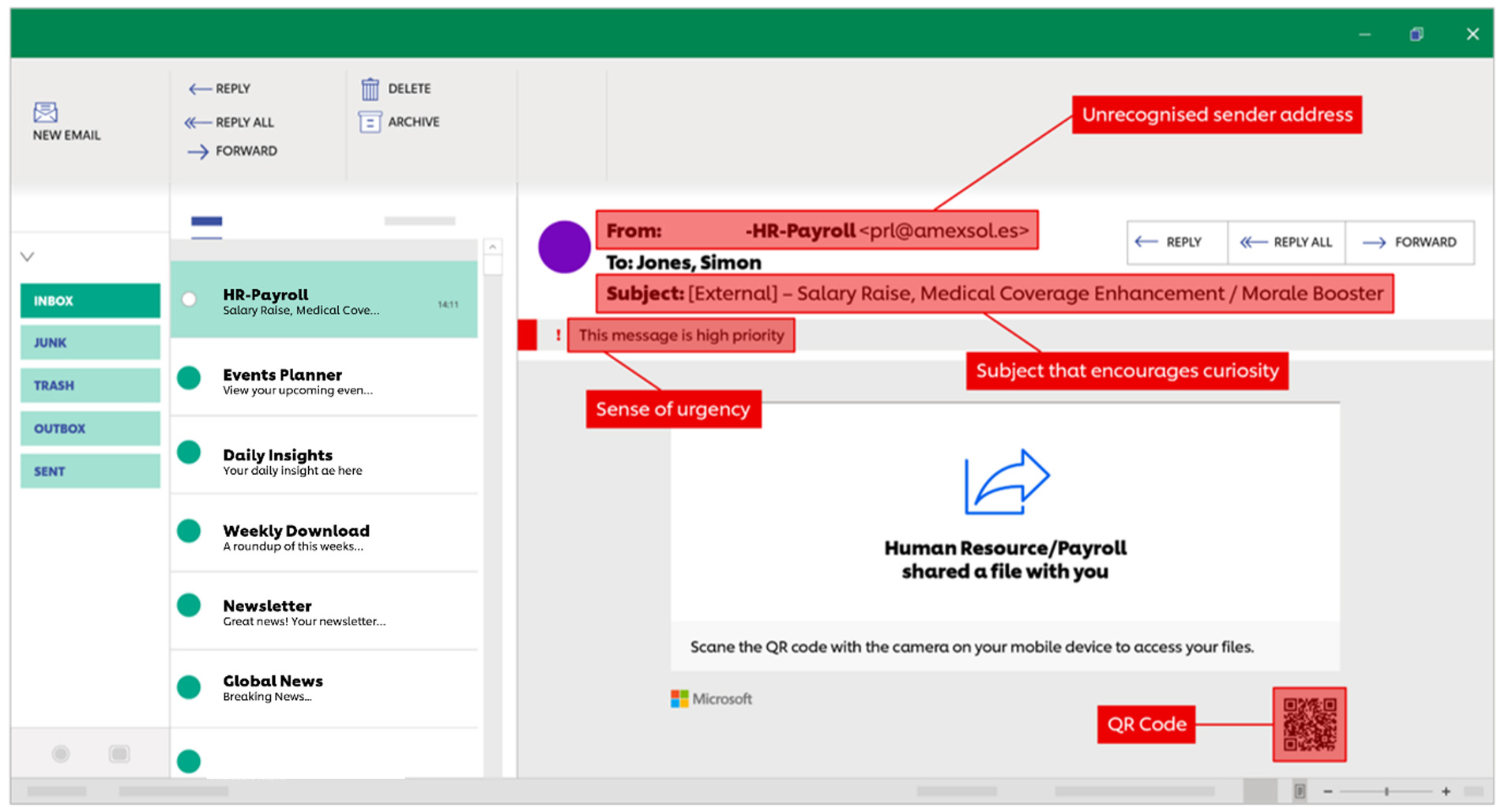 screengrab of an email